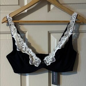 Savage X Fenty Swirly Girly Unlined Black with White Lace Bra